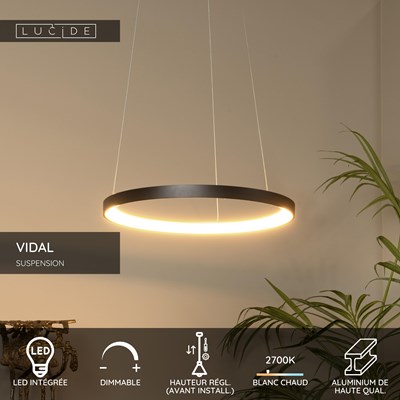 Lucide VIDAL - Suspension - Ø 58 cm - LED Dim. - 1x48W 2700K - Noir